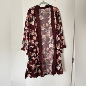 Burgundy and blush floral kimono cardigan